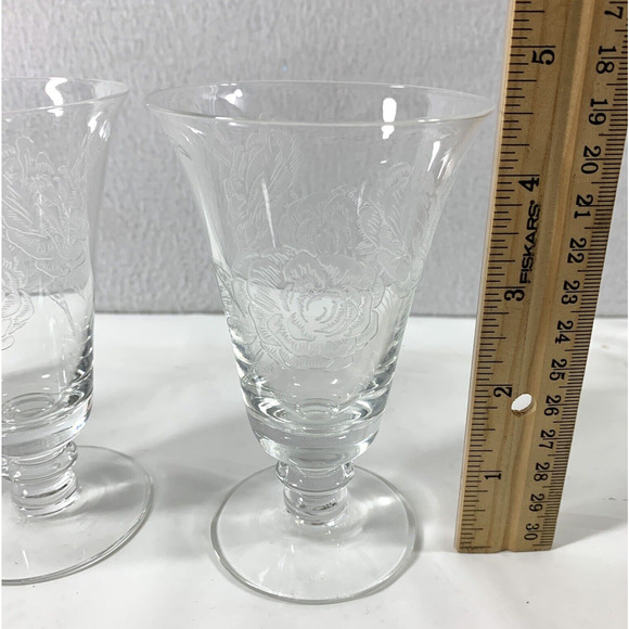 3 Vintage Fostoria Wine Glasses‎ Camellia Etched Roses Pedestal Cordial Juice - Picture 4 of 6